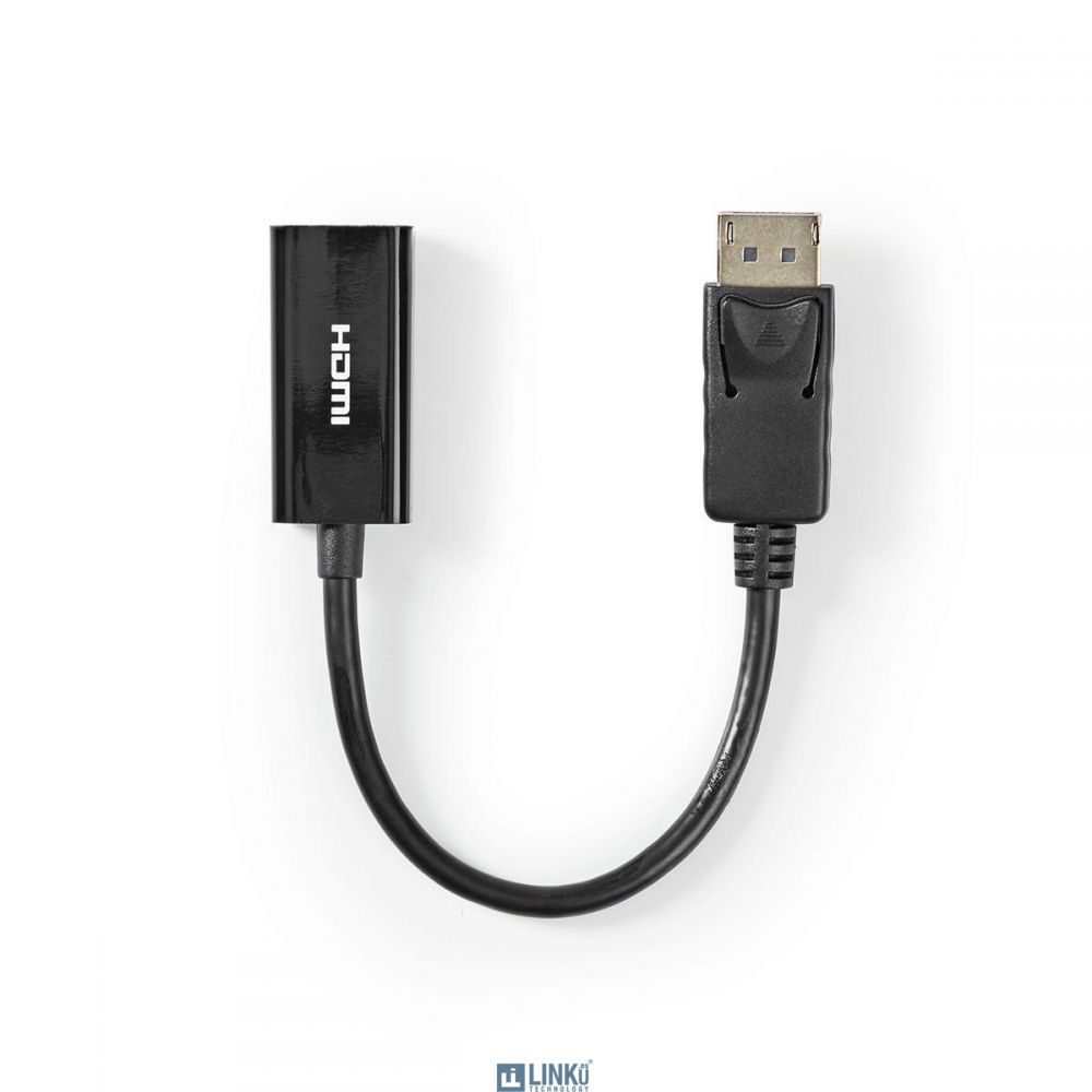 NEDIS CABLE DISPLAYPORT MACHO | SALIDA HDMI ™ | 4K@30HZ | NIQUELADO | 0.20 M | REDONDO | PVC | NEGRO