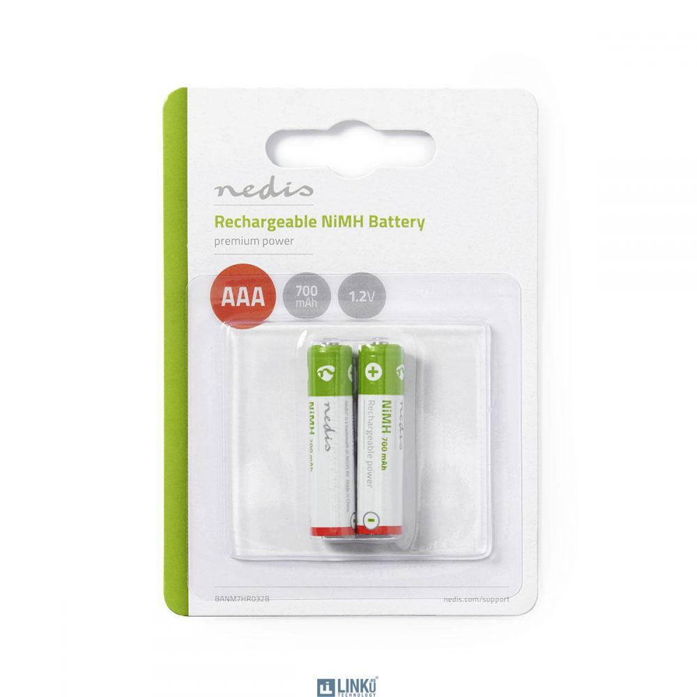 NEDIS RECARGABLE NI-MH AAA | 1.20 V | AAA | 700 MAH | PRECARGADO |PACK 2 | BLÍSTER.