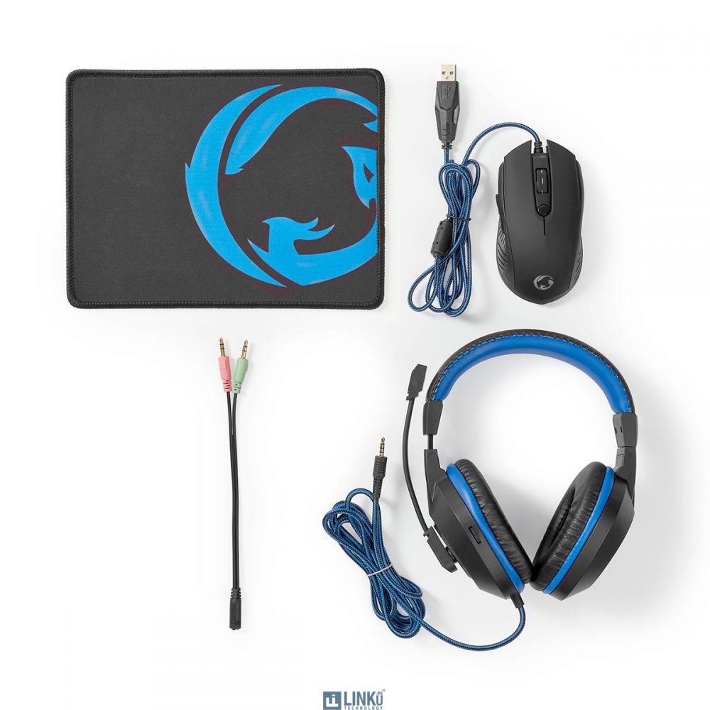 NEDIS KIT GAMING COMBO | 3 EN 1 | AURICULARES, RATÓN Y ALFOMBRILLA DE RATÓN | AZUL | NEGRO