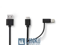 NEDIS CABLE 2 EN 1 USB 2.0 | USB-A MACHO | USB MICRO-B MACHO |USB-C™ MACHO | 480 MBPS| 1.00M| NEGRO
