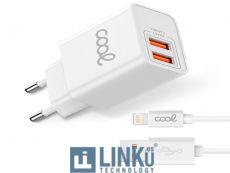 COOL CARGADOR RED IPHONE 2 X USB + CABLE LIGHTNING 1,2M (2.4 AMP)