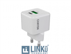 CANYON CARGADOR CU20AC GAN 20W 1XPD USB-C Y 1XQC USB-A EU BLANCO